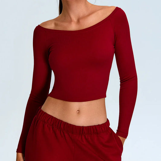 No. 2 Long Sleeve Shirt, Bare Shoulder, Boat Neckline, 4 Way Stretch, Soft Essential