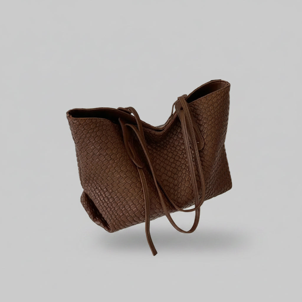 No. 5 Tote, Knitted Tote Bag, Woven, Slouchy, Oversized, Faux Leather,