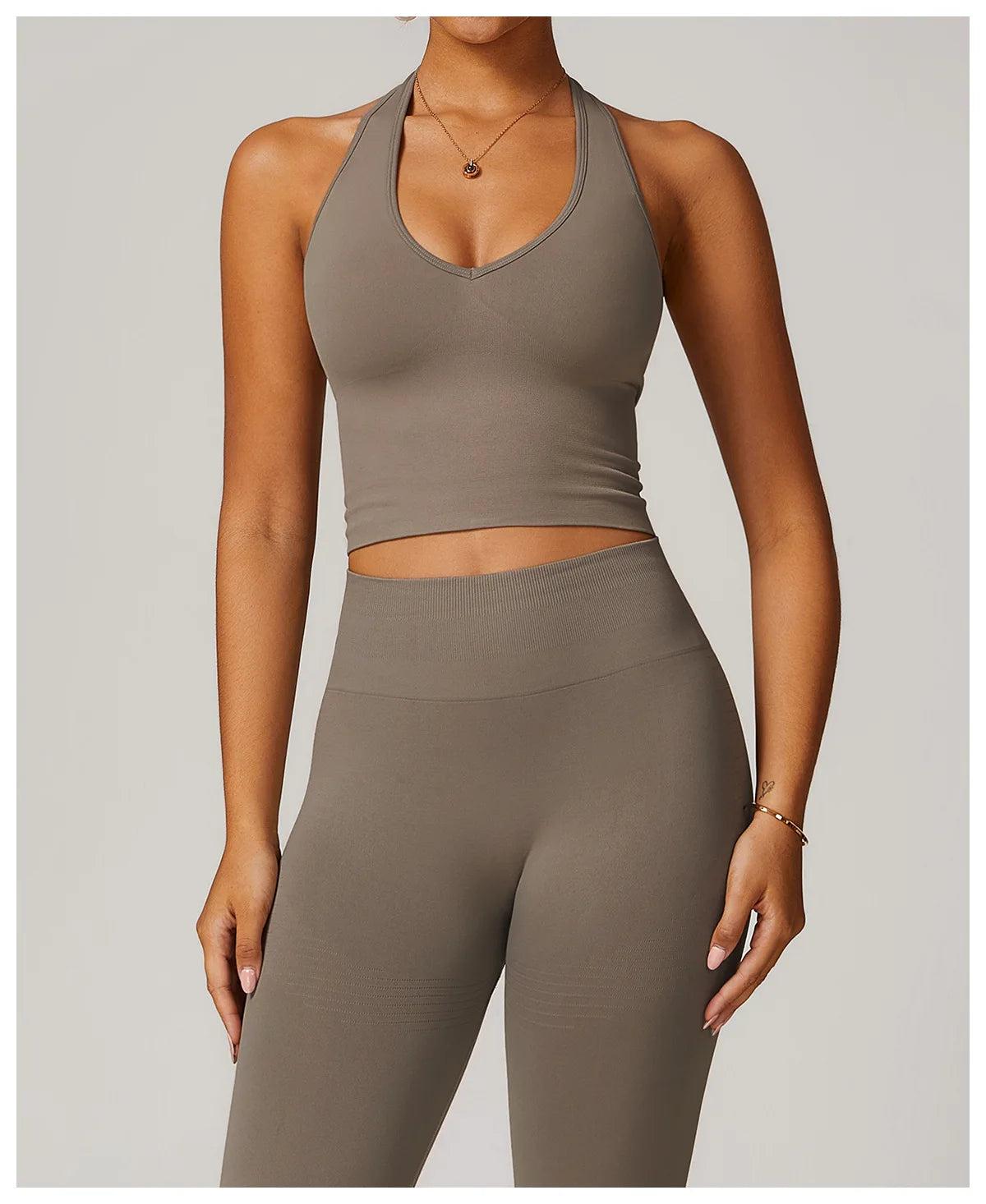 No. 4 Sports Bra, Plunge V Neckline, Halter Top, Full Coverage, Butter, Smoothing