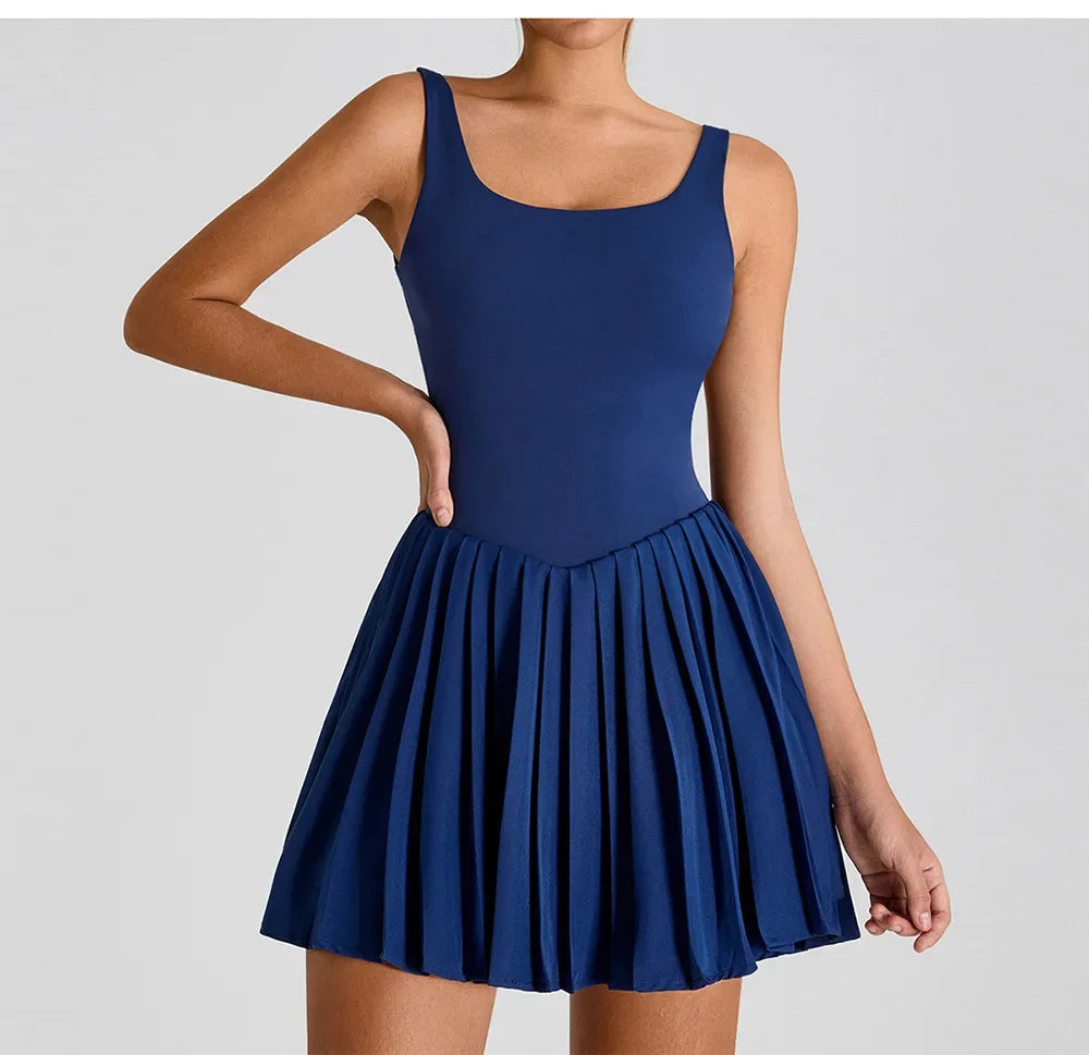 No. 1 Dress, Second Skin Tennis Dress, Pleated, Back Cutout, Under Shorts W/Pockets