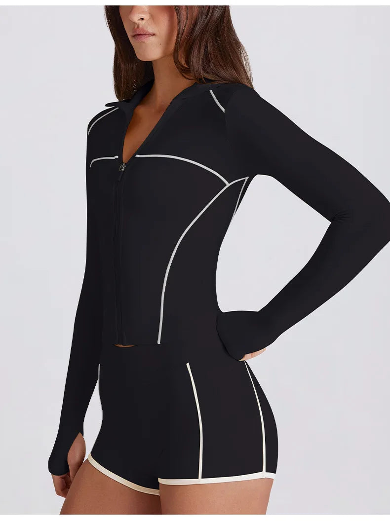 No. 5 Matching Set, 2PC Line Up Long Sleeve Micro Short Set