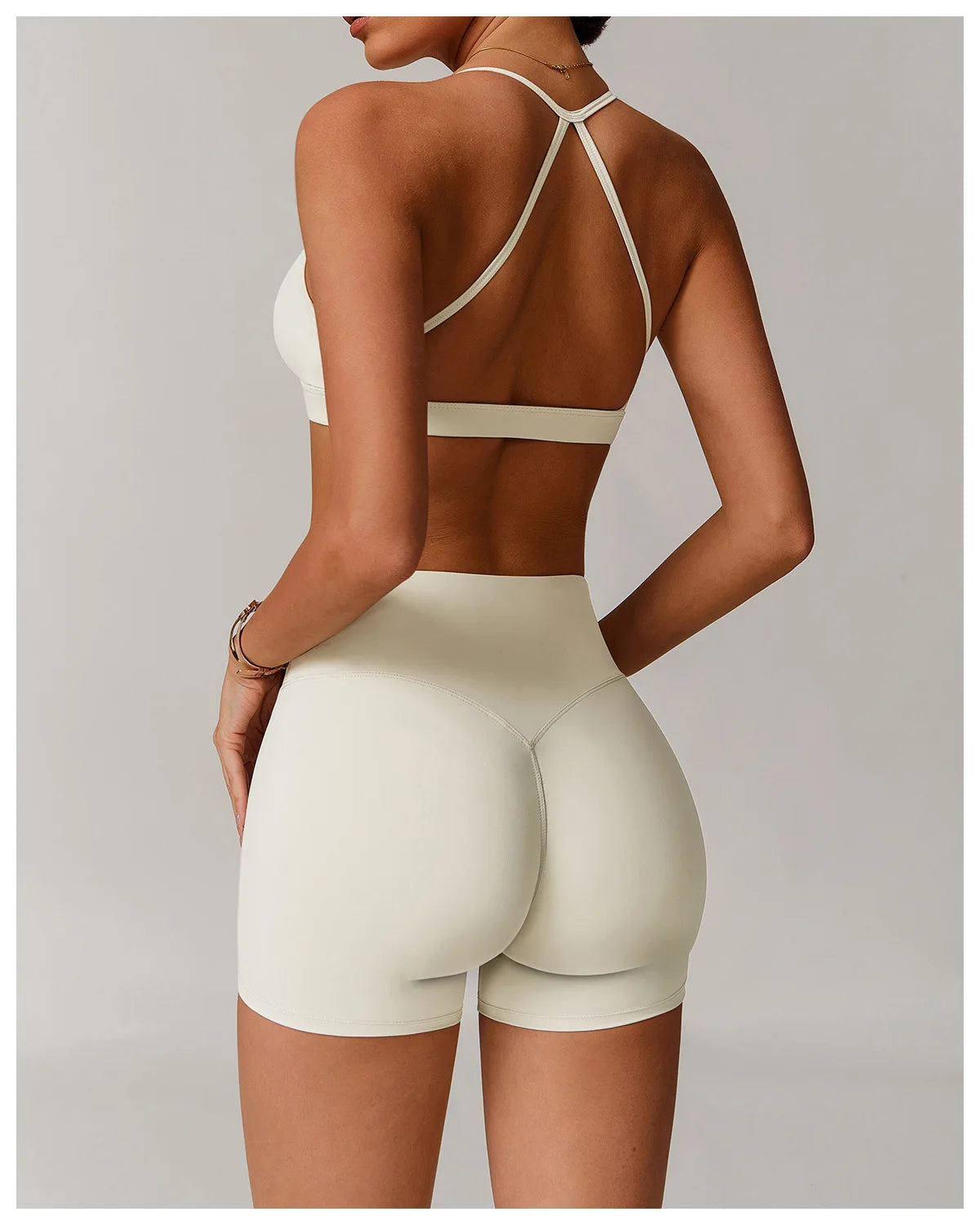 No. 2 Sports Bra, Plunging Neckline, Ruching Detailing, Halter Top, Open Back Design